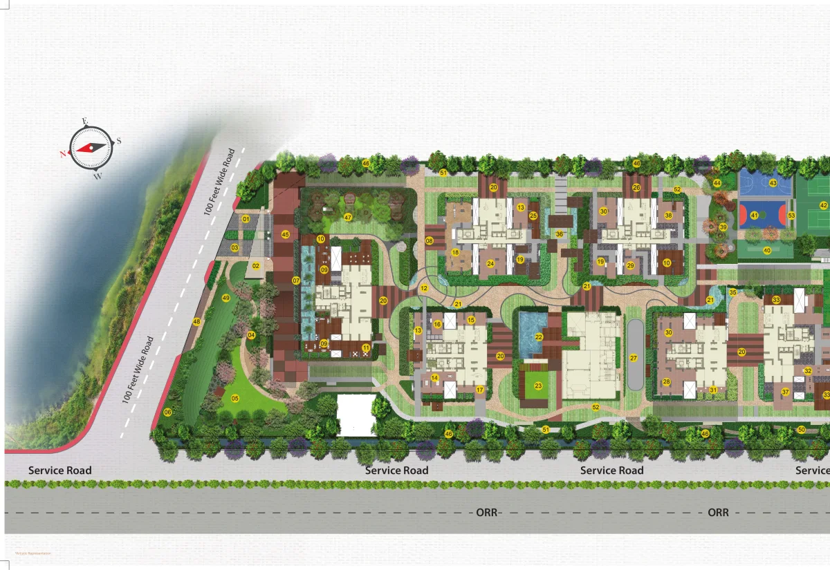 Master plan with amenity legend of Rajapushpa Infina in Manchirevula, Hyderabad